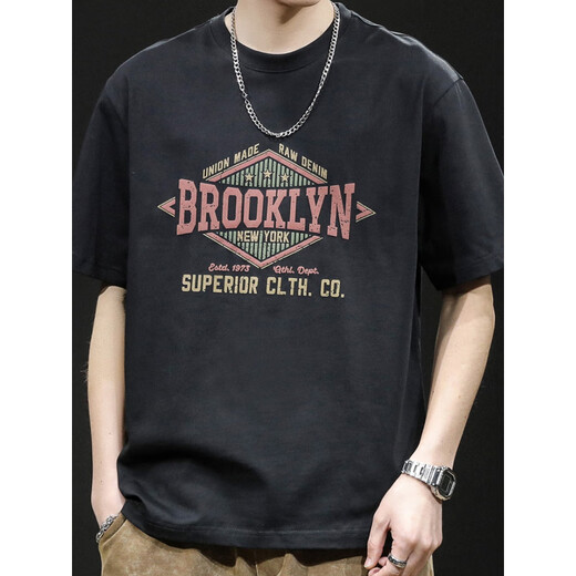 
Semir heavy short-sleeved T-shirt for men in summer new American fashion brand pure cotton men loose large size trendy half-sleeved top for men 9918 black regular M suitable 115-130Jin [Jin equals 0.5 kg]