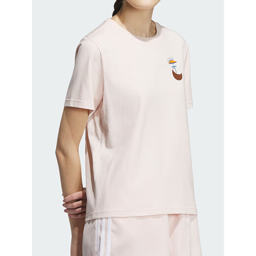 阿迪达斯 （adidas）T恤女夏季可爱印花粉色半袖棉质校园运动女款短袖IP3877 IP3879 专柜正品 L _推荐120-130斤