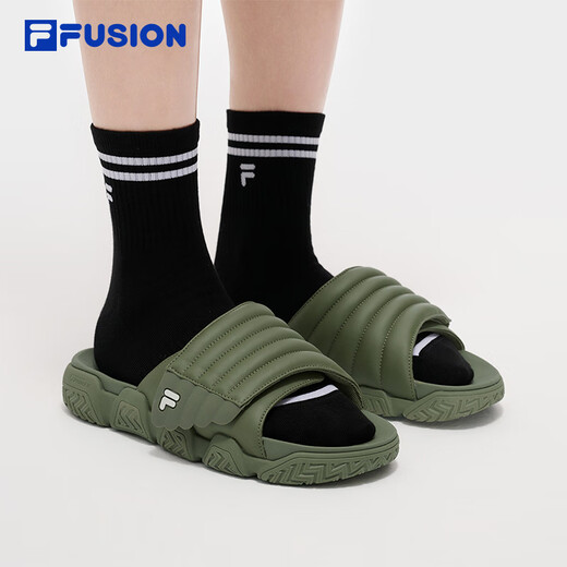 FILA FUSION斐乐潮牌拖鞋男鞋潮流凉拖鞋2025夏新款面包拖鞋沙滩鞋 凯特橄榄绿-CO 40