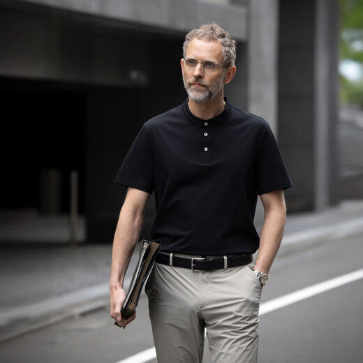 Care of Lord 丨 Sonic 丨 Summer des hommes à manches courtes à manches courtes Henry Polo Business T-shirt 098601 Midnight Blue L