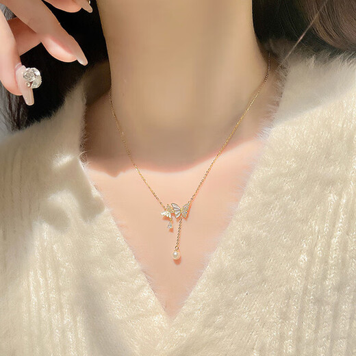 
Qiuyu S999 sterling silver light and shadow butterfly necklace for women 2025 summer new clavicle chain for Chinese Valentine's Day gift for girlfriend [Bow gift box] light and shadow butterfly necklace
