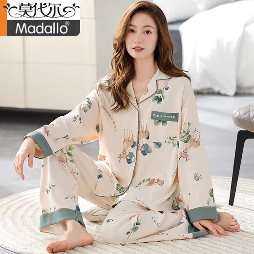Modal Pyjamas Frühlings- und Herbststil für Frauen 2024 New Pure Cotton Fabric 100 Baumwoll -Heimkleidung für Frauen Frühling und Herbst LF: 9227 voller Cyan unregelmäßig XL