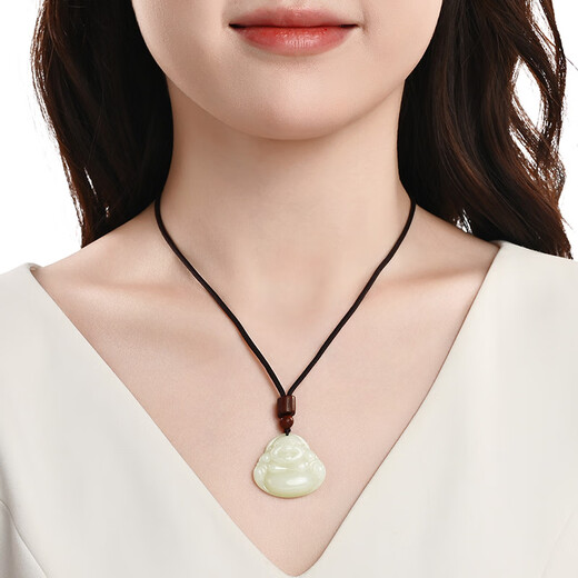 Phoenix Jewelry Hotan Jade Buddha Pendant Women's Maitreya Buddha Natural Jade Necklace as a Birthday and New Year Gift for Mom