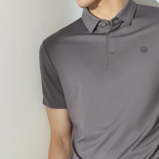 Qipai mulberry silk short-sleeved POLO shirt men's summer business casual top medium gray L