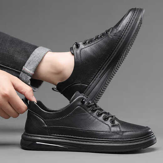 Spider King 2025 Neue Herrenschuhe, modische und vielseitige Nicht-Schlupf-Brettschuhe, Winter plus Samt warme schwarze Lederschuhe, Black Plus-Samtstil für Männer, 6623 Modelle, Standardgröße 44
