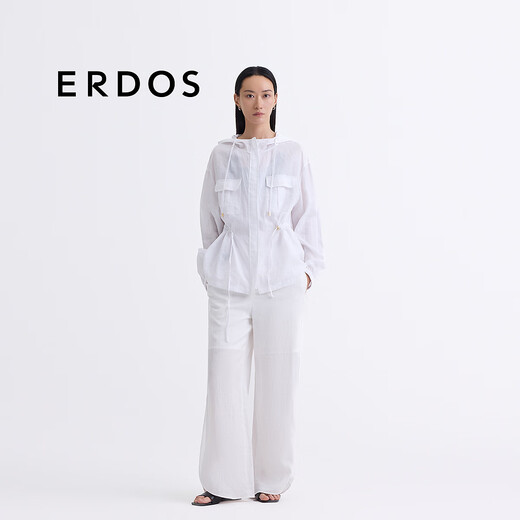 
ERDOS [Ramie] 25 summer loose hooded breathable hunting jacket old money style simple women's jacket white M 165/84A