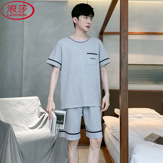 LangSha pajamas men's summer cotton short-sleeved youth middle-aged thin large-size men's summer casual spring and autumn home clothing set 9934 [H series men's short-sleeved shorts suit] 3XL [Recommended 160-180Jin [Jin equals 0.5 kg]]
