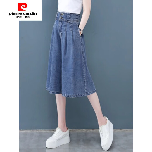 皮尔卡丹（pierre cardin）秋天七分裤裙女2025新款宽松六分五分中裤天丝薄款阔腿牛仔裤短裤 831#蓝色(六分裤) M