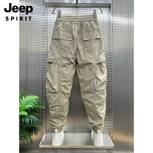 JEEP SPIRIT2025夏季新款水洗工装裤个性大口袋休闲裤宽松弹力束脚哈伦裤男 卡其色休闲裤 L 115-130斤
