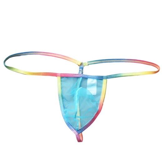 BUFFNY Men's Underwear One Rope Hot Mesh Breathable Mesh T-Pants Gradient Color Rainbow-edged Thong Yellow S