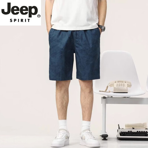 
JEEP SPIRIT light luxury high-end men's shorts for summer thin loose cotton printed beach casual five-point mid-pants men's new product 9215 Navy L [111-125Jin[Jin equals 0.5 kg]]
