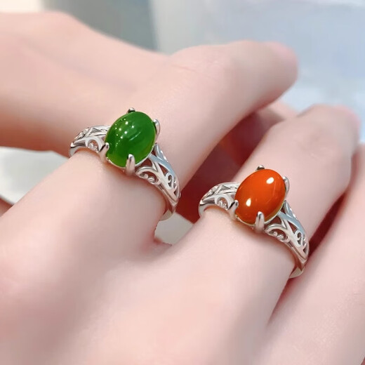 Fan Jialun Silver Ring Women's Southern Red Agate Women's S925 Silver Women's Ring Jewelry Colored Gemstone Ring Single Ring Green