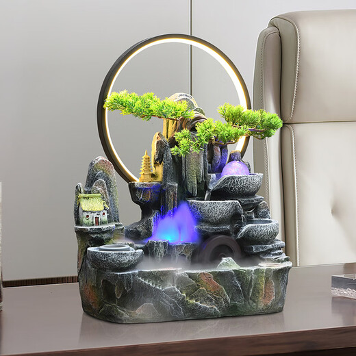 Clcey Feng Shui Drehen Wasserverzierung Accessoires Office Rockery Water Zirkulationswasser rotierender Ball Wohnzimmer Tipp 9930 mittlerer Licht Kreis Modell