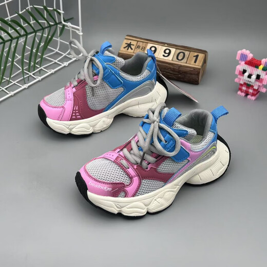 
Guanmao Pei boys and girls 2025 spring new double net breathable children's fashion children's shoes Velcro patch bottom sports dad shoes A9901 Meihong 27 double net-31 patch bottom