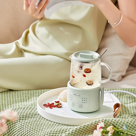 Bear Mini Health Pot Office One Person Health Cup Small Full Glass Thermostatic Kettle Insulated Electric Coaster Flower and Fruit Tea Boiling Water Electric Kettle Autumn and Winter Health Gifts Recommended YSH-F04E1 All Glass Cup 0.4L With Filter Ladle