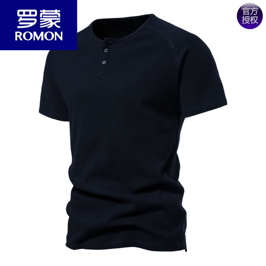 罗蒙（ROMON）欧美简约亨利领短袖T恤男复古纯棉运动健身打底衫个性弹力体恤潮 浅灰色 2XL 【150-160斤】