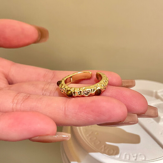 Buck Lemelard Zirconia Tiger Eye Open Ring Women's Niche Versatile Design Index Finger Ring Fashionable and High-end Hand Accessories Ring - Gold - Style 1