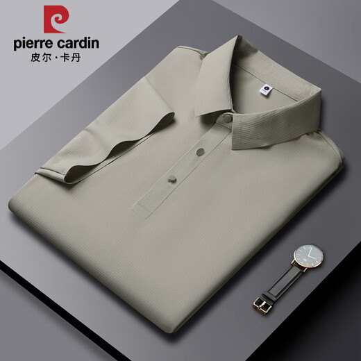 Pier Cardin summer new ice silk Polo shirt men's short-sleeved T-shirt casual breathable t-shirt ice-filled mature half-sleeved breathable top PM-12357 khaki M