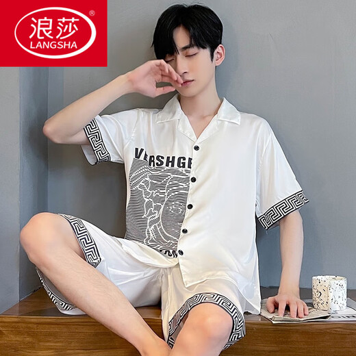 浪莎（LangSha）冰·丝真丝睡衣男夏季新款2025新款薄款短袖短裤夏天套装青年夏款 NSD695 L 125斤以下