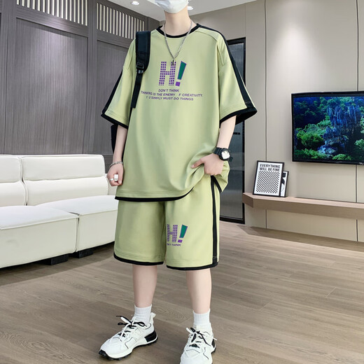 Mondisotu 18-jähriger Schüler und College-Jungen, die einen Sommeranzug für einen Jungen für einen Jungen mit 12-15-jähriger Junior High School 9928 Black (Short Sleeves + Shorts) 9928 Black (M (70-90Jin [Jin entsprechen ca. 0,5 kg]))