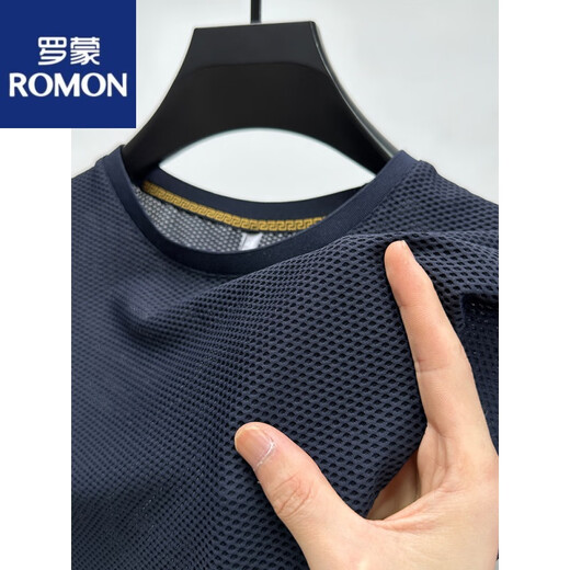 罗蒙（ROMON）冰丝网眼t恤男士短袖圆领夏季冰感透气吸汗速干运动修身体恤上衣 D6188咖色 M