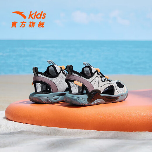 ANTA Children's Sandals Men's and Women's Shoes 2025 Summer New Baotou Breathable and Comfortable Soft Sole Outdoor Shoes Men's Gray/Mud Lime/Purple 9906H-1 29