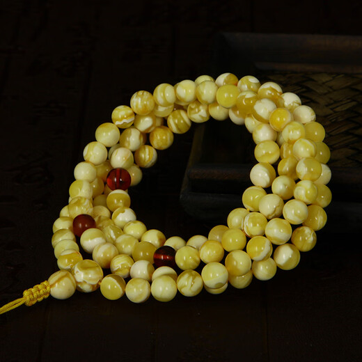Famous Amber Family Natural Beeswax Rosary Beads Unoptimized Amber 108 Buddha Beads White Flower Wax Amber Bracelet Authentic Birthday Gift
