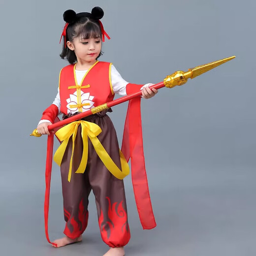 过家家玩具六一儿童节哪吒演出服男女童表演cos服啦啦队服儿童装 哪吒【10件套】乾坤圈+火枪+面具 100码（建议身高：90-100cm）