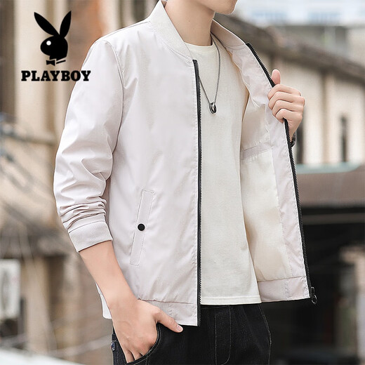 花花公子（PLAYBOY）男士夹克春秋季新款短款棒球服纯色百搭修身韩版夹克青年薄款上衣 K12109黑色 M