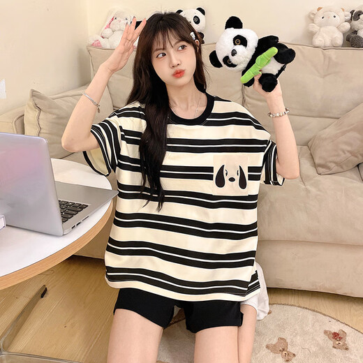 Jingpufei summer cartoon short-sleeved loose home clothing two-piece suit for wearing outside 692 small bag dog, one size 4XL code [recommended 172-200Jin [Jin equals 0.5 kg]]