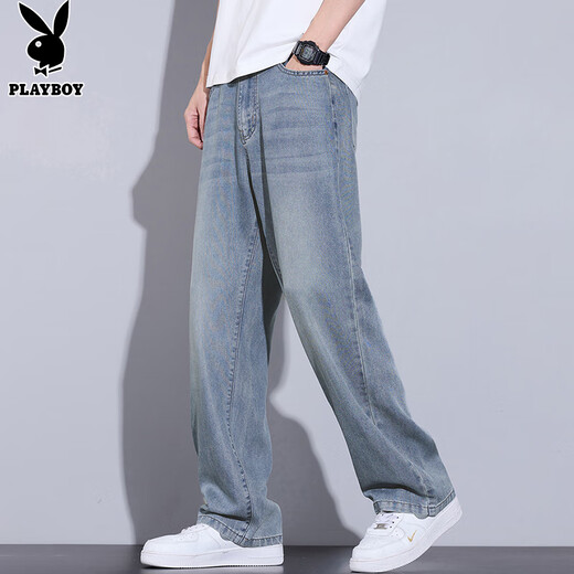 花花公子（PLAYBOY）牛仔裤男士休闲裤子男春夏季宽松直筒高端潮牌阔腿天丝长裤