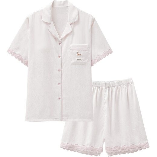 Mme Slee Sleep TIGHT pyjama en soie glacée cool pour femmes short d'été à manches courtes dentelle douce style de luxure pure avec coussinets d'allaitement vêtements d'extérieur d'été vêtements de maison J138 avec coussinets d'allaitement M