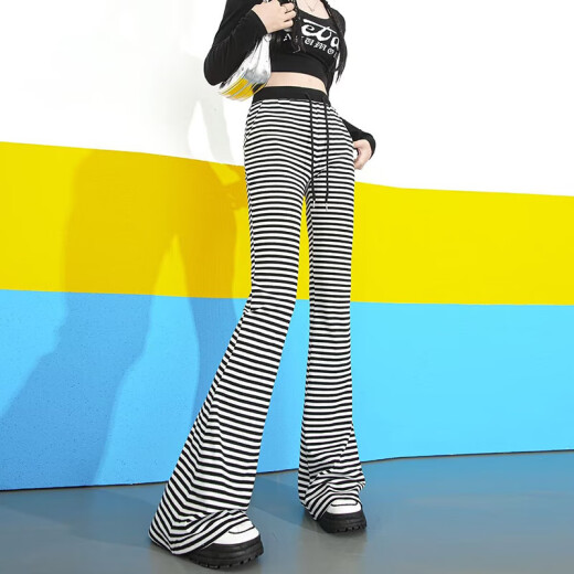 2025 rayas caídas de primavera y verano Pantalones de microflares informales sueltos Pantalones de caña alta de alta pierna anchura Pantalones largos largos Color de moda [MY-686] XL