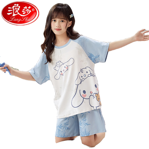Langsha Girls Pajamas Summer Algodón puro de algodón corto de manga corta Pajamas de pijamas de pijamas madre e hija de mediana edad