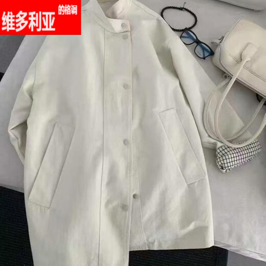 维多利亚的格调2025春装新款立领格纹袖口风衣外套中长款韩版时尚休闲宽松显瘦女 浅蓝色 M 80-115斤