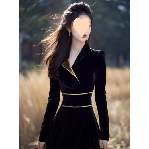S.SOFEA广州十三行新款黑色晚礼服感名媛气质连衣裙 黑色连衣裙 S 95斤以下