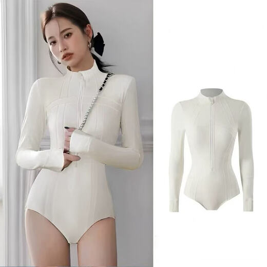 Xiyi Kain's new one-piece swimsuit conservative belly-covering slim long-sleeved trousers sun protection quick-drying snorkeling surfing wetsuit jellyfish suit white M
