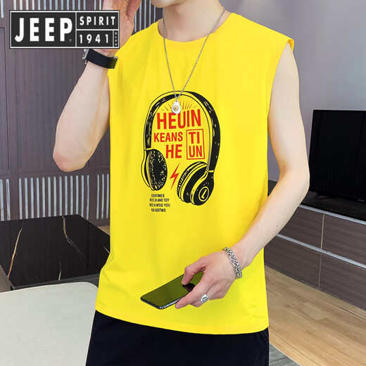 JEEP SPIRIT Jeep 2025 Summer Vest Men's Trendy Sports Fitness Basketball Sweatshirt Vest Sleeveless T-shirt Personalized Pure Cotton 673 Pink M 90-105Jin [Jin equals 0.5 kg]