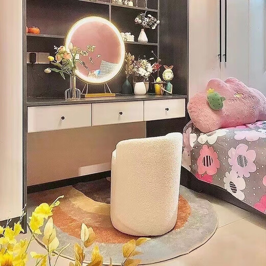 Ji Shilun makeup stool home girl's bedroom light luxury simple cream style fairy dressing table stool manicure round stool dark gray and light gray thumb stool classic style