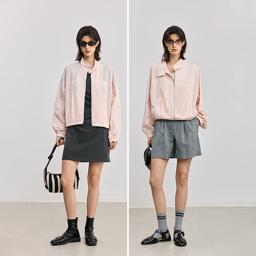 
LILY2025 summer new simple sporty style loose casual versatile commuter thin long-sleeved jacket short 120 light pink S