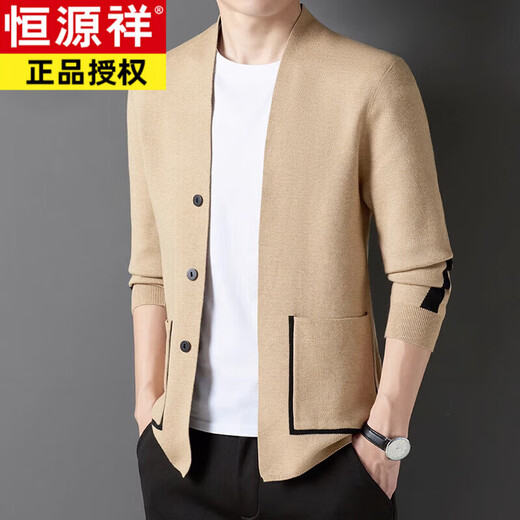 恒源祥羊毛开衫男士毛衣外套2024春秋季新款V领上衣休闲针织衫男装潮流 1337黑色 XL 推荐【126-140斤】