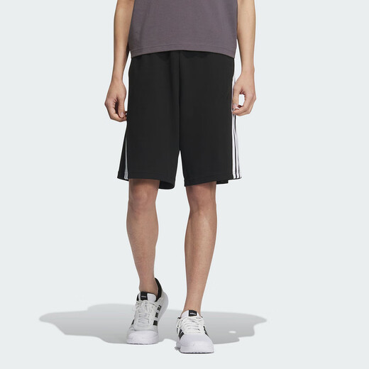 阿迪达斯 （adidas）短裤男裤夏季新款运动裤宽松舒适透气针织休闲五分裤IP3932 KC3897黑色三条纹 S