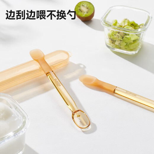Supor Complectory Food Spoon детская силиконовая царапина грязевая ложка детская посуда новорожденная детская пюре из рисовая паста мягкая голова слитки Ppsu Spoon [Новорожденный период] Комплементная пище