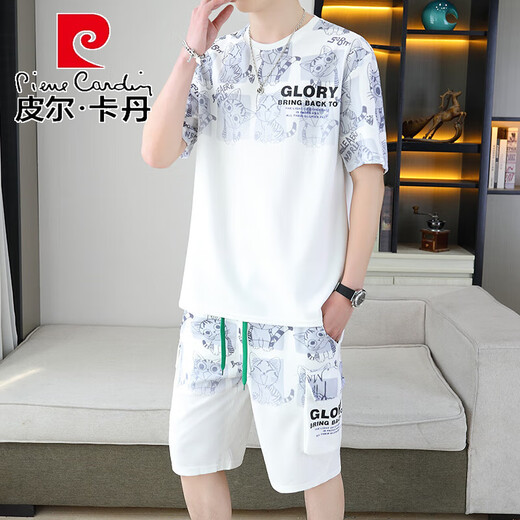 皮尔卡丹（pierre cardin）2025夏季新款短袖套装男中青年百搭短裤休闲运动两件套渐变色男装 6187蓝色 XL