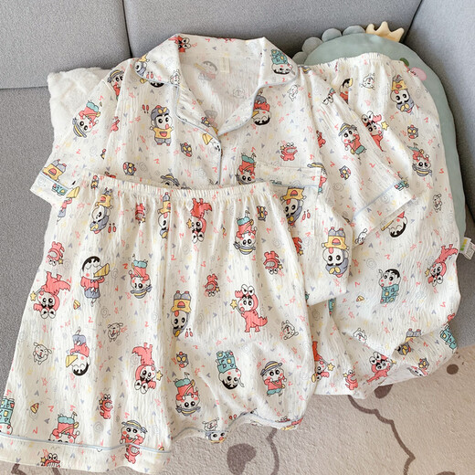 Jingpufei pijama de rosas dulces para mujeres en pantalones cortos de manga cortos de verano set de tres piezas ropa casera yunduo algodón-9905# black love set de tres piezas M [sugerencia 75-100Jin [Jin iguala 0.5 kg]]