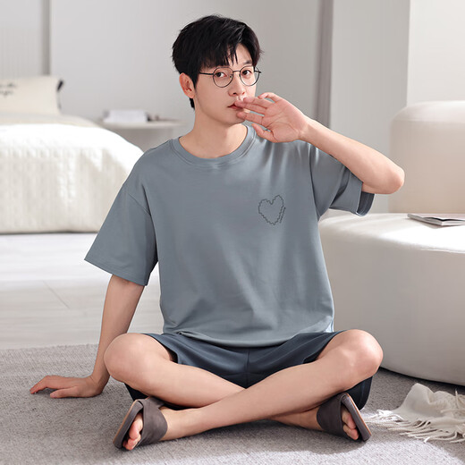 
Catman 100% pure cotton pajamas men's summer short-sleeved suit 5025 new cotton can be worn for boys' home clothes summer 702 L [110-135Jin [Jin equals 0.5 kg]]