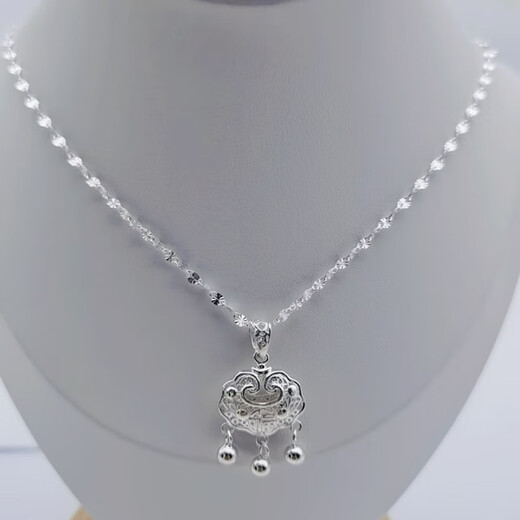 Lingmeng pure silver 9999 snowflake chain sterling silver necklace, versatile and fashionable gift, pure silver brushed lock pendant, safe pure silver 9999 snowflake chain sterling silver necklace, versatile and fashionable