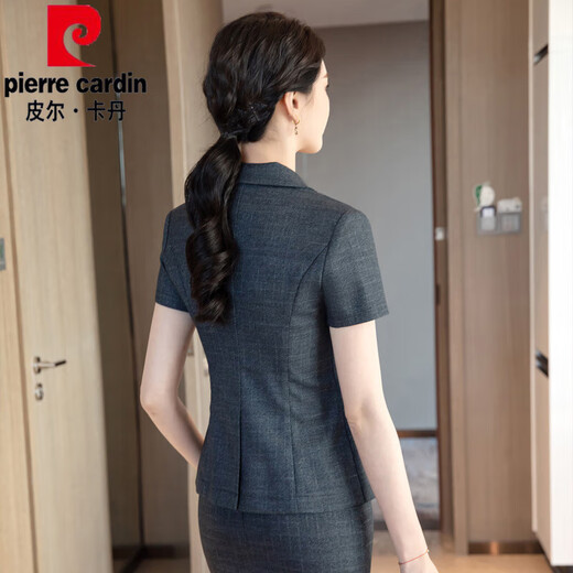 
Pierre cardin hotel manager work clothes for women 2025 summer high-end professional suit suit formal short-sleeved work clothes front desk work clothes JY6210 short-sleeved blue suit + 9901 blue skirt (send white S
