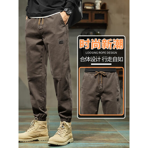 Con pantalones casuales de primavera pura para hombres 2025 New Fashion Brand Fashion Foot Sports Work Pants para hombres Primavera y verano 689 Camel + 689 Militar Green Regular Regular XL 130-150Jin [Jin equivale a 0.5 kg]
