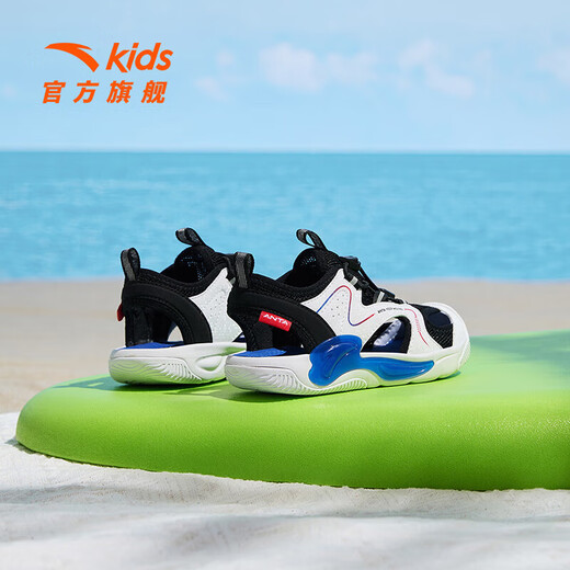 ANTA Children's Sandals Men's and Women's Shoes 2025 Summer New Baotou Breathable and Comfortable Soft Sole Outdoor Shoes Men's Black/Anta White 9906H-3 28